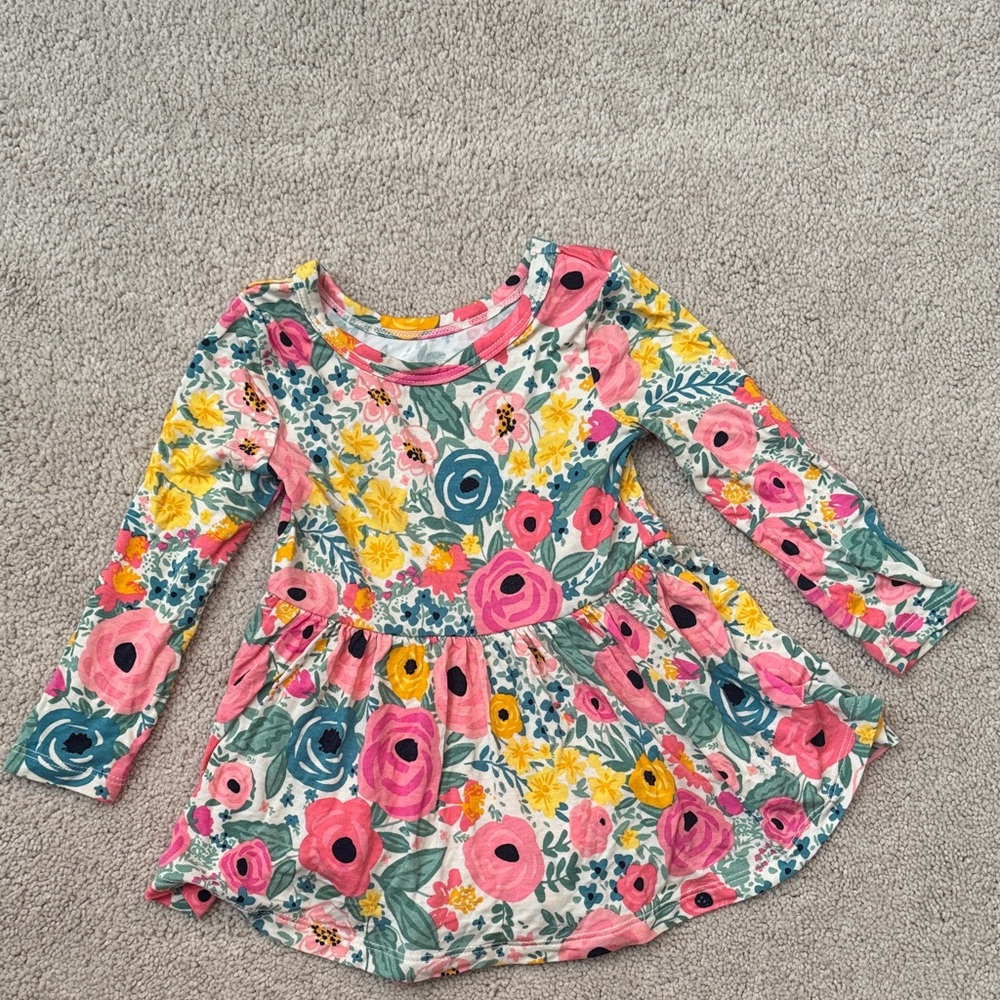 Little Sleepies Pink and Yellow Floral Long Sleeve Bodysuit Dress